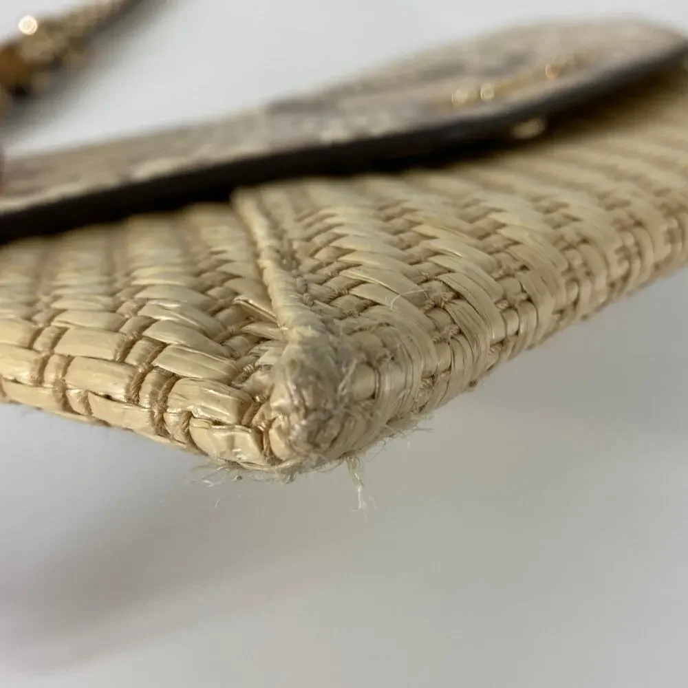 MICHAEL KORS SMALL STRAW AND LEATHER SNAKE PRINT CROSSBODY